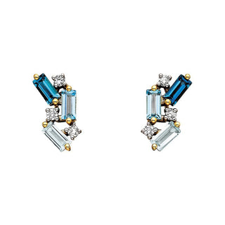 10K Yellow Gold Ombre Blue Topaz and Diamond Earrings