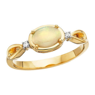 10K Yellow Gold Opal and Diamond Accented Ring