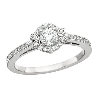 14K White Gold Diamond Halo Engagement Ring