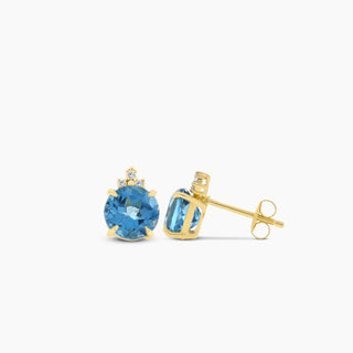 14K Yellow Gold Blue Topaz Earrings