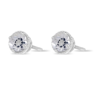 14K White Gold 4mm Round White Topaz Millgrain Halo Earrings