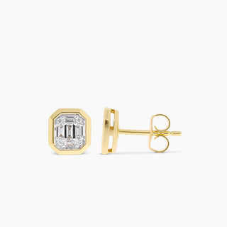 14k Yellow Gold Baguette Cluster Diamond Earrings