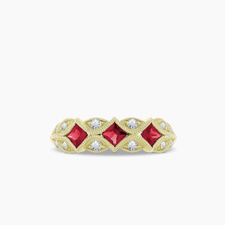 Princess Cut Ruby & Diamond Band