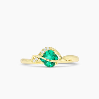 Chatham Onion Cut Created Emerald and Lab Grown Diamond Ring