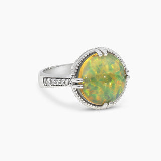 Momento Cabochon Opal and Diamond Accent Ring