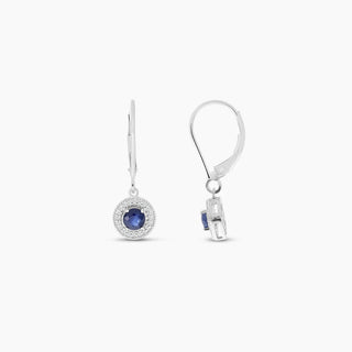 Sapphire and Diamond Silver Drop Earrings