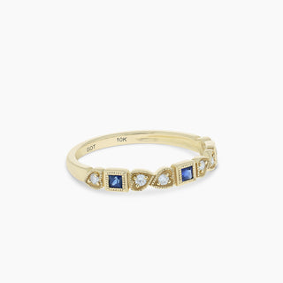 10K Yellow Gold Sapphire and Diamond Stackable Band