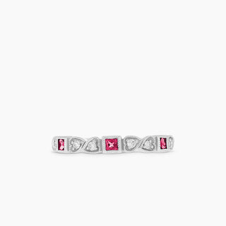 10K White Gold Ruby and Diamond Stackable Band