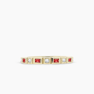10K Yellow Gold Ruby and Diamond Stackable Band