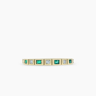 10K Yellow Gold Emerald and Diamond Stackable Band