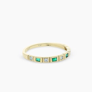 10K Yellow Gold Emerald and Diamond Stackable Band
