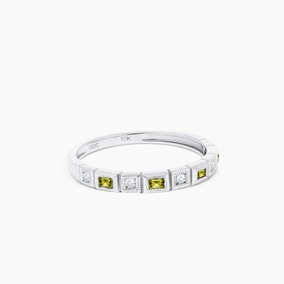 10K White Gold Peridot and Diamond Stackable Band
