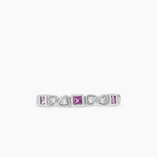 10K White Gold Pink Tourmaline and Diamond Stackable Band