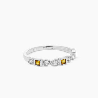 10K White Gold Citrine and Diamond Stackable Band