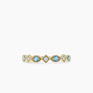 10K Yellow Gold Blue Topaz and Diamond Stackable Band