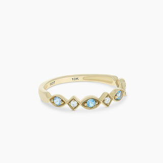 10K Yellow Gold Blue Topaz and Diamond Stackable Band