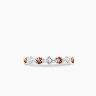 10K White Gold Garnet and Diamond Stackable Band