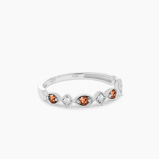 10K White Gold Garnet and Diamond Stackable Band