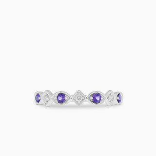 10K White Gold Amethyst and Diamond Stackable Band