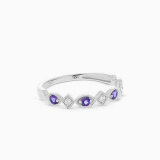 10K White Gold Amethyst and Diamond Stackable Band