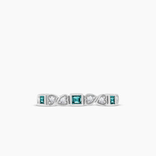 10K White Gold Alexandrite and Diamond Stackable Band