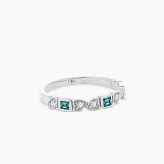 10K White Gold Alexandrite and Diamond Stackable Band