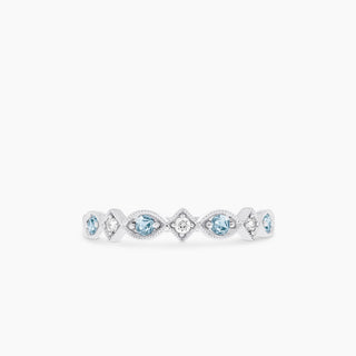 10K White Gold Aquamarine and Diamond Stackable Band
