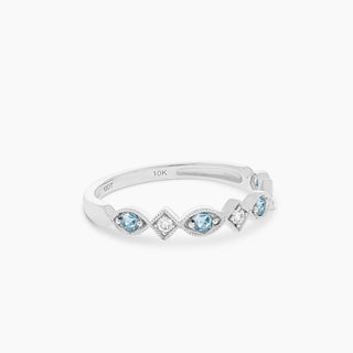 10K White Gold Aquamarine and Diamond Stackable Band