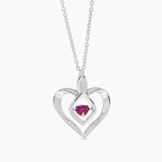 Sterling Silver Ruby and Diamond Heart Necklace