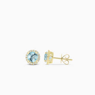 Aquamarine & Diamond Halo 14K Yellow Gold Earrings