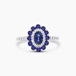 Sapphire & Diamond Halo 14K White Gold Ring