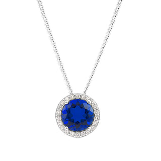 Sterling Silver Created Blue Sapphire Pendant
