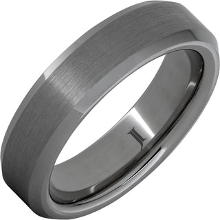 6mm Rugged Tungsten Beveled Edge Satin Ring