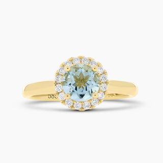Aquamarine & Diamond Halo 14K Yellow Gold Ring
