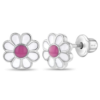 Sterling Silver Delightful Pink Daisy Earrings