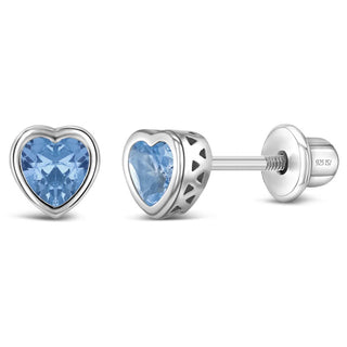 Sterling Silver Heart March Birthstone Cubic Zirconia Earrings