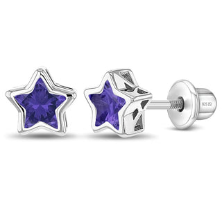 Sterling Silver Star February Birthstone Cubic Zirconia Earrings