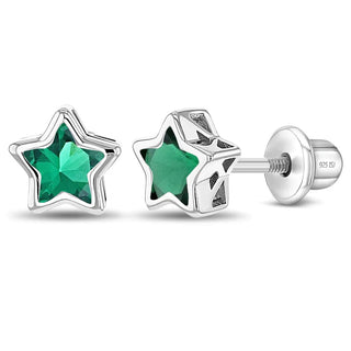 Sterling Silver Star May Birthstone Cubic Zirconia Earrings