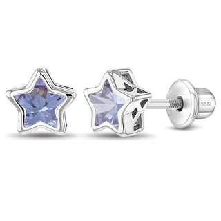 Sterling Silver Star June Birthstone Cubic Zirconia Earrings