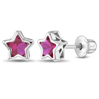 Sterling Silver Star July Birthstone Cubic Zirconia Earrings