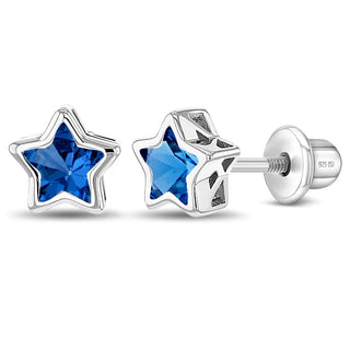 Sterling Silver Star September Birthstone Cubic Zirconia Earrings