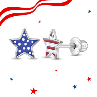 Sterling Silver Patriotic Star Earrings