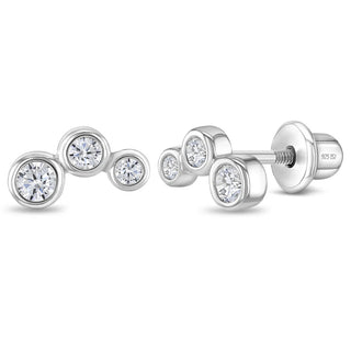 Sterling Silver Bezel Bubble Cubic Zirconia Climber Earrings