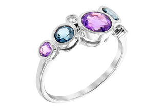 14K White Gold Blue Topaz and Amethyst Ring