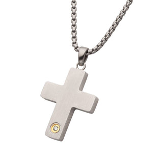 1.6mm Lab Diamond Stainless Steel Cross Necklace