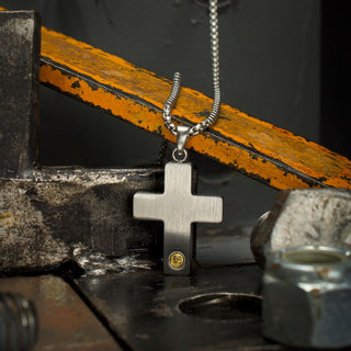 1.6mm Lab Diamond Stainless Steel Cross Necklace