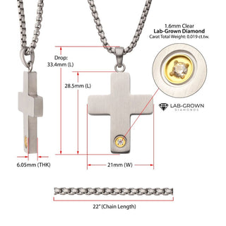 1.6mm Lab Diamond Stainless Steel Cross Necklace