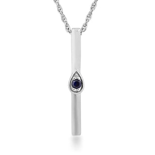 Sterling Silver Created Blue Sapphire Vertical Bar Pendant