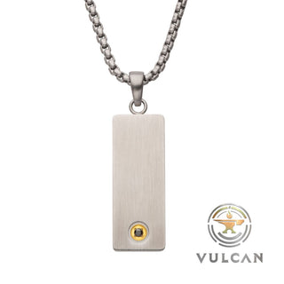 1.6mm Black Sapphire Gem on Matte Finish Steel Dog Tag Vulcan Pendant