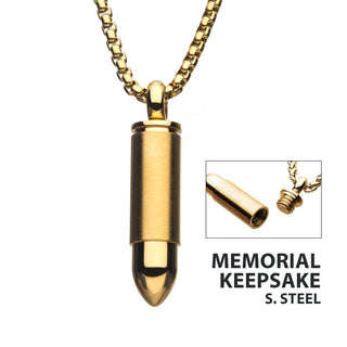 Stainless Steel & Gold IP Memorial Bullet Pendant with Gold IP Chain